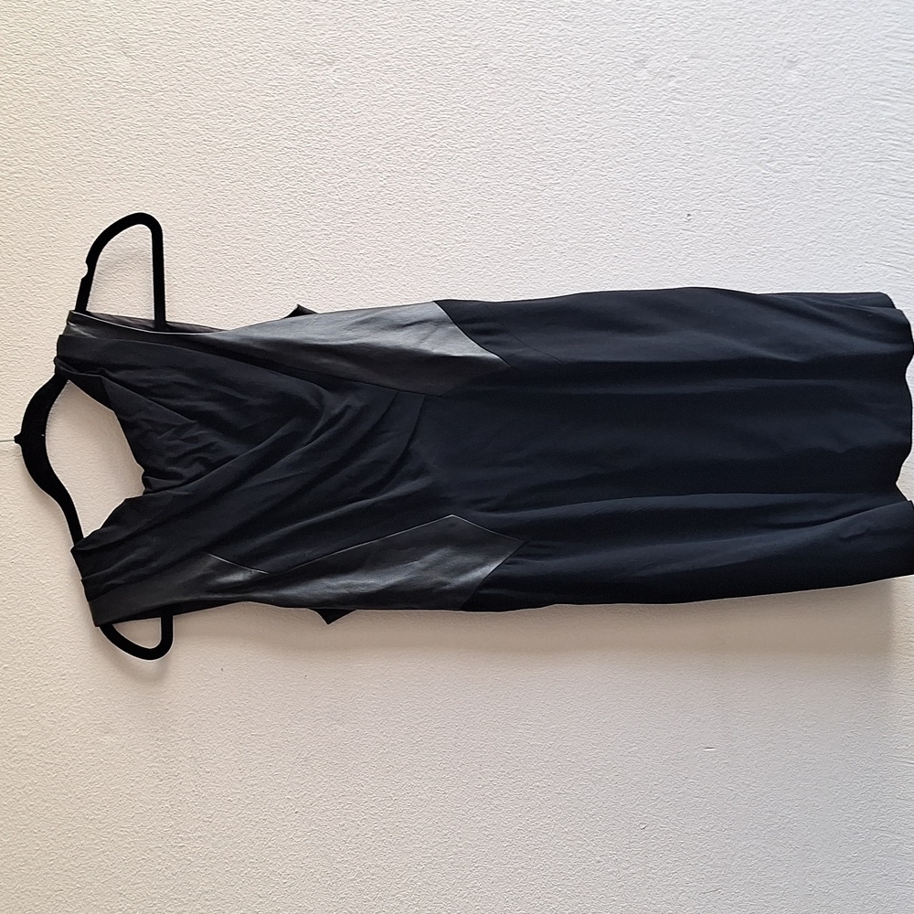 Black cocktail chiffon leather dress